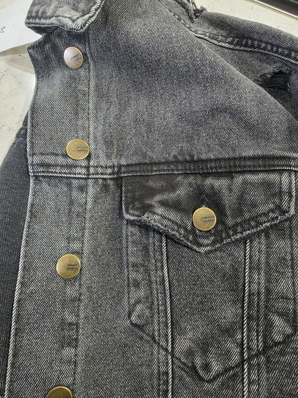 Mono B Distressed Black Washed Cropped Denim Jacket - Picture 6 of 6